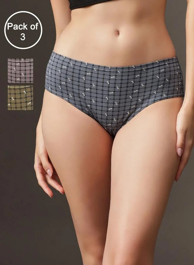 كلوفيا مجموعة من 3 سراويل داخلية هيبستر بخصر متوسط - 100% قطن