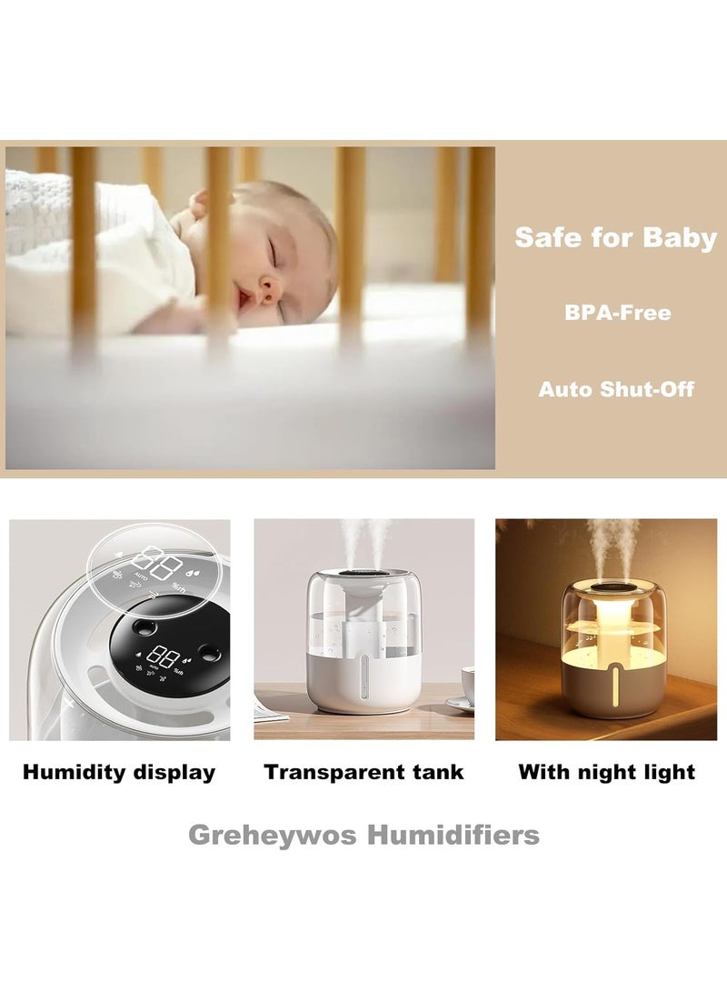 Joshberg Air Humidifier, 4L Large Capacity USB Dual Spray Humidifier, Night Light, Three Spray Modes, Humidity & Mode Display, Auto Shut Off, Quiet, for Bedroom Babies Room Desktop Office,White - Image 2