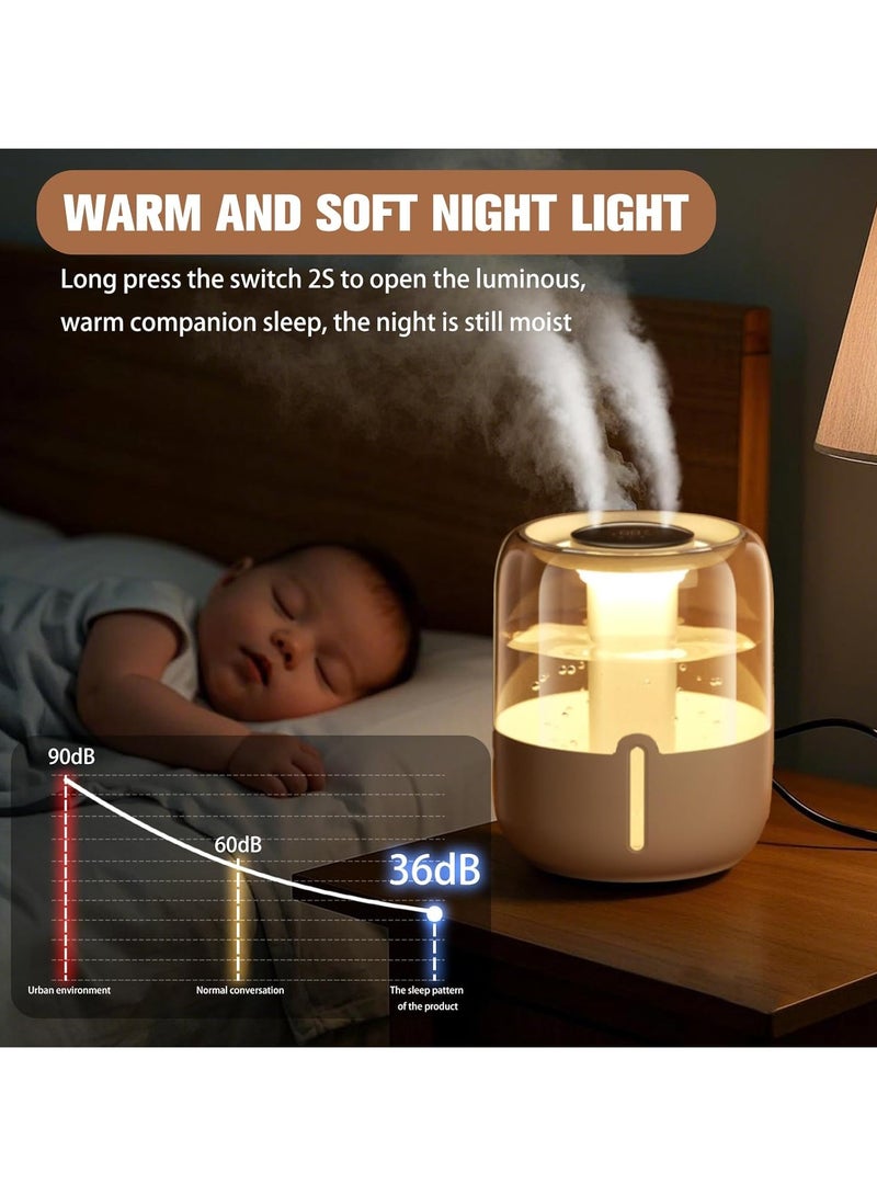 Joshberg Air Humidifier, 4L Large Capacity USB Dual Spray Humidifier, Night Light, Three Spray Modes, Humidity & Mode Display, Auto Shut Off, Quiet, for Bedroom Babies Room Desktop Office,White - Image 4