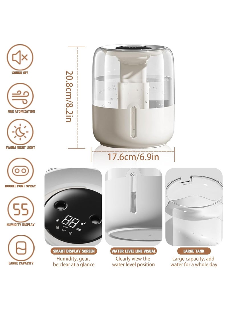 Joshberg Air Humidifier, 4L Large Capacity USB Dual Spray Humidifier, Night Light, Three Spray Modes, Humidity & Mode Display, Auto Shut Off, Quiet, for Bedroom Babies Room Desktop Office,White - Image 5