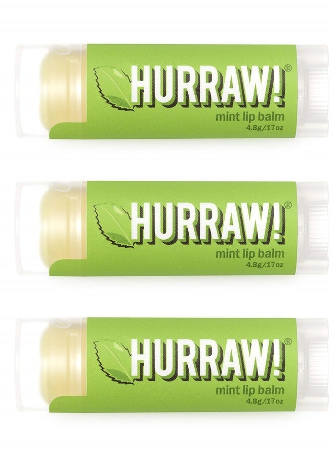 Hurraw! Mint Lip Balm, 3 Pack: Organic, Certified Vegan, Cruelty and Gluten Free. Non-GMO, 100% Natural Ingredients. Bee, Shea, Soy and Palm Free. Made in USA