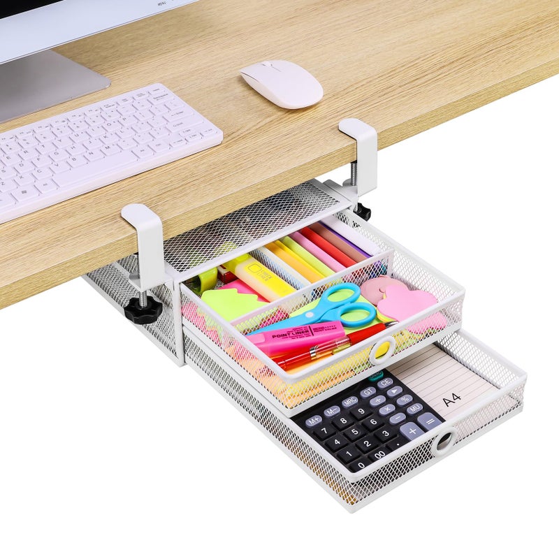 ROSYLINE Under Desk & Desktop Drawer Organizer - 2-Tier Metal Slide Out Drawers Organizer, Storage for Home Office Desk (White) - Image 1