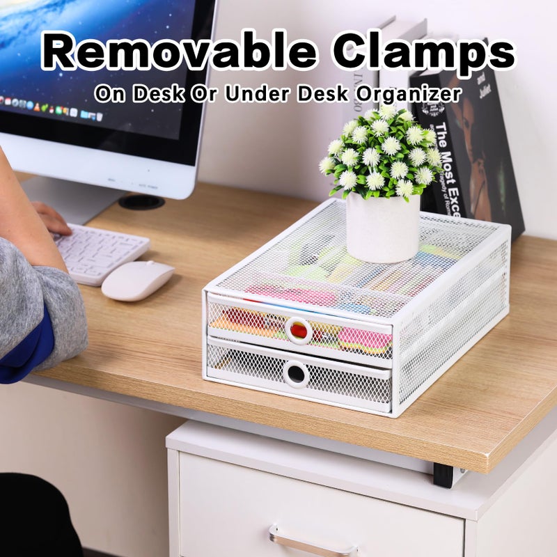ROSYLINE Under Desk & Desktop Drawer Organizer - 2-Tier Metal Slide Out Drawers Organizer, Storage for Home Office Desk (White) - Image 3