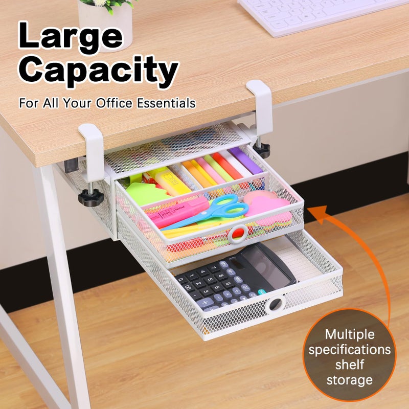 ROSYLINE Under Desk & Desktop Drawer Organizer - 2-Tier Metal Slide Out Drawers Organizer, Storage for Home Office Desk (White) - Image 2