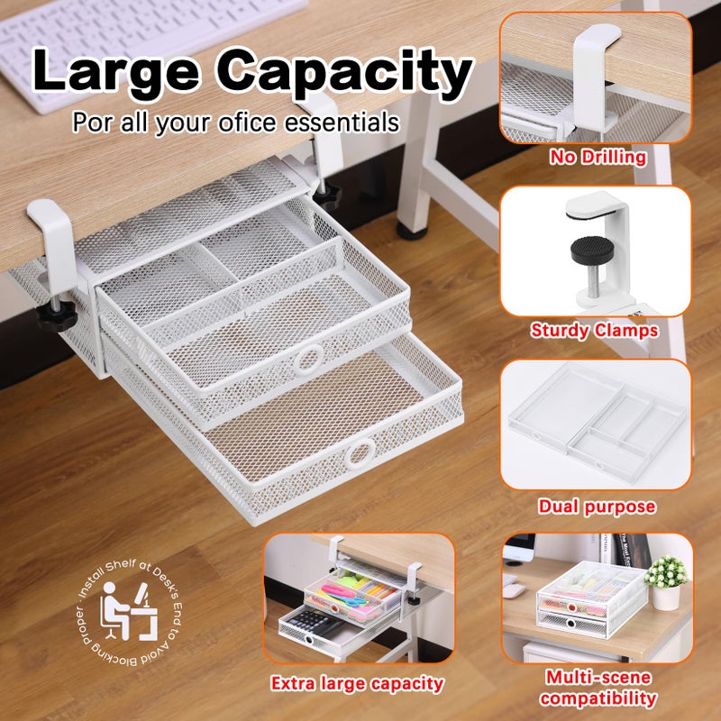 ROSYLINE Under Desk & Desktop Drawer Organizer - 2-Tier Metal Slide Out Drawers Organizer, Storage for Home Office Desk (White) - Image 4