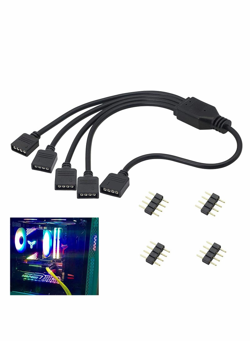 Excefore 2V 4 pin RGB Splitter Cable, Y-Shaped LED Strip Connector, RGB 4-Pin 1 to 4 Splitter Cable with 4 Male 4 Pin Plugs - Image 1