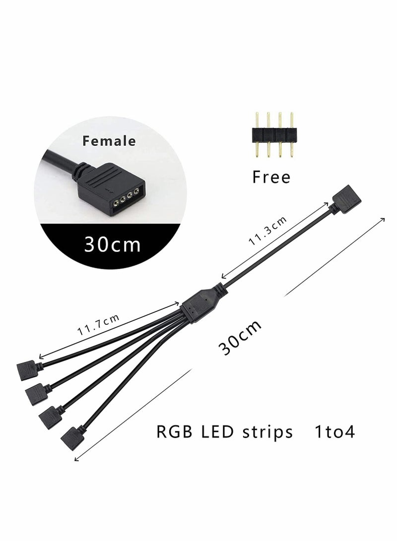 Excefore 2V 4 pin RGB Splitter Cable, Y-Shaped LED Strip Connector, RGB 4-Pin 1 to 4 Splitter Cable with 4 Male 4 Pin Plugs - Image 4