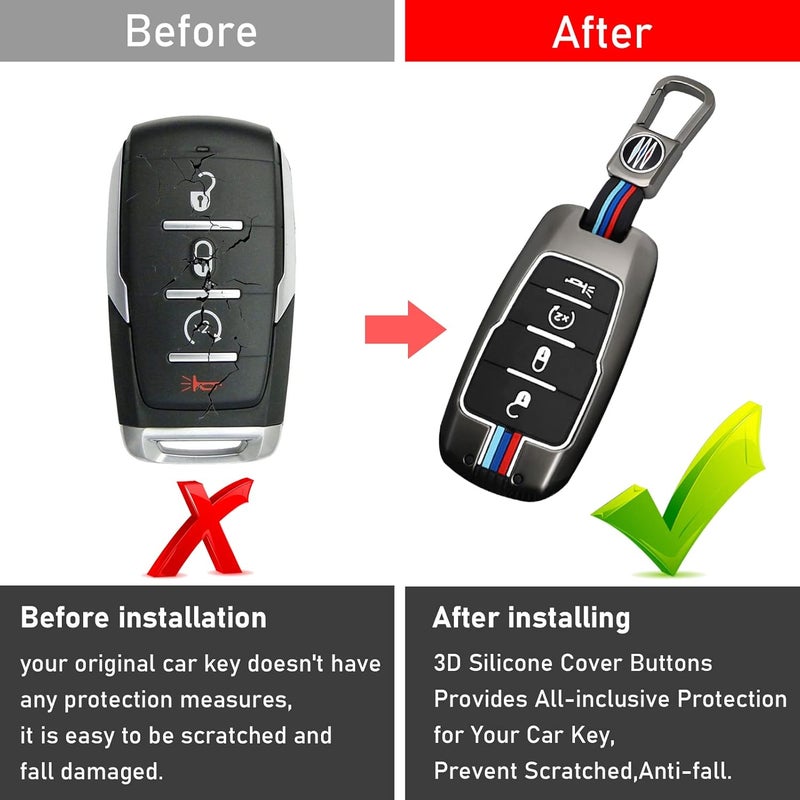 Moonlinks Compatible with 2019-2022 Dodge Ram 1500 2500 3500 Key Fob Cover, Grey, 2022 Ram Key Cover-4 Buttons-Gray, Casual - Image 5