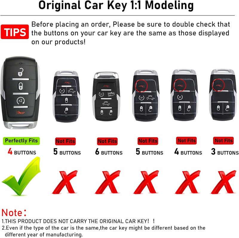 Moonlinks Compatible with 2019-2022 Dodge Ram 1500 2500 3500 Key Fob Cover, Grey, 2022 Ram Key Cover-4 Buttons-Gray, Casual - Image 4