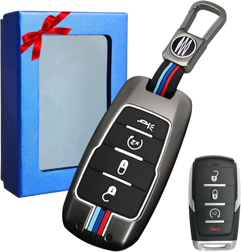 Moonlinks Compatible with 2019-2022 Dodge Ram 1500 2500 3500 Key Fob Cover, Grey, 2022 Ram Key Cover-4 Buttons-Gray, Casual - Image 1