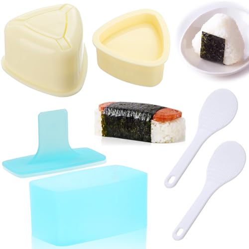 DIMVKA 3 Pack Onigiri Sushi Maker Mold, Non Stick Musubi Maker Press, Triangle Rice Ball Mold Sushi Makers (Large & Small) with 2 Pack Small Rice Paddles - Image 1