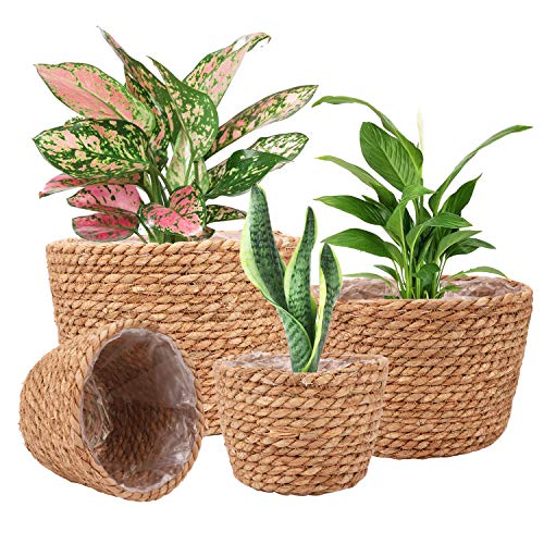 Ufrount Seagrass Planter Basket Stylish Planter Baskets for Indoor and Outdoor Plants Perfect for Flower Pots Cover and Room Decoration, Set of 4 - Image 1
