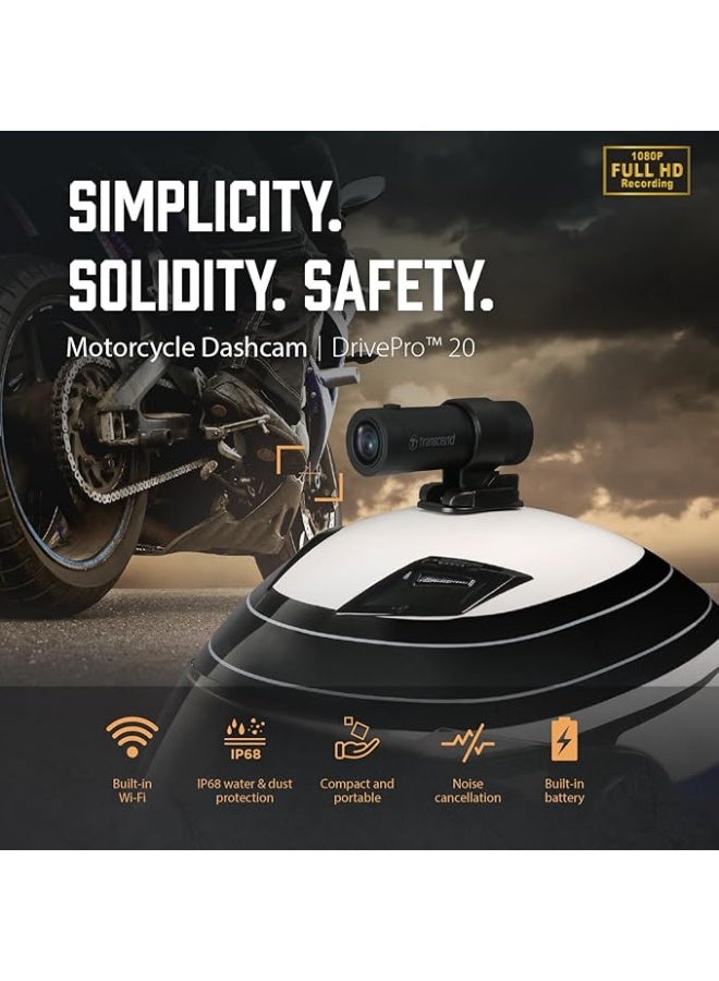 ترانسيند Transcend 64GB, 2K 1440p Motorcycle Dash Cam, 140 Wide-Angle, Built-in WiFi,G-Sensor, Night Vision, IP68, Emergency Recording, for Bikes, Motorcycles - TS-DP20A-64G - Image 3