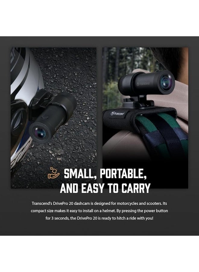 ترانسيند Transcend 64GB, 2K 1440p Motorcycle Dash Cam, 140 Wide-Angle, Built-in WiFi,G-Sensor, Night Vision, IP68, Emergency Recording, for Bikes, Motorcycles - TS-DP20A-64G - Image 4