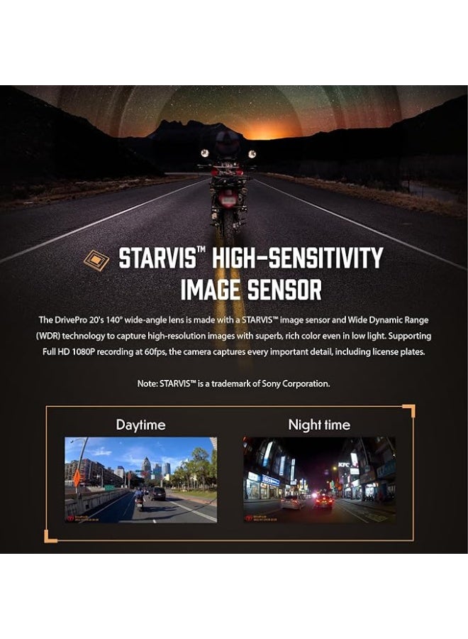 ترانسيند Transcend 64GB, 2K 1440p Motorcycle Dash Cam, 140 Wide-Angle, Built-in WiFi,G-Sensor, Night Vision, IP68, Emergency Recording, for Bikes, Motorcycles - TS-DP20A-64G - Image 5