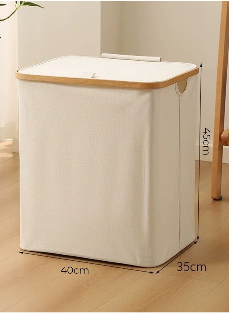 Living - Bamboo Laundry Sorting Basket with Lid, Portable Foldable Laundry Basket with Wooden Frame - Image 1