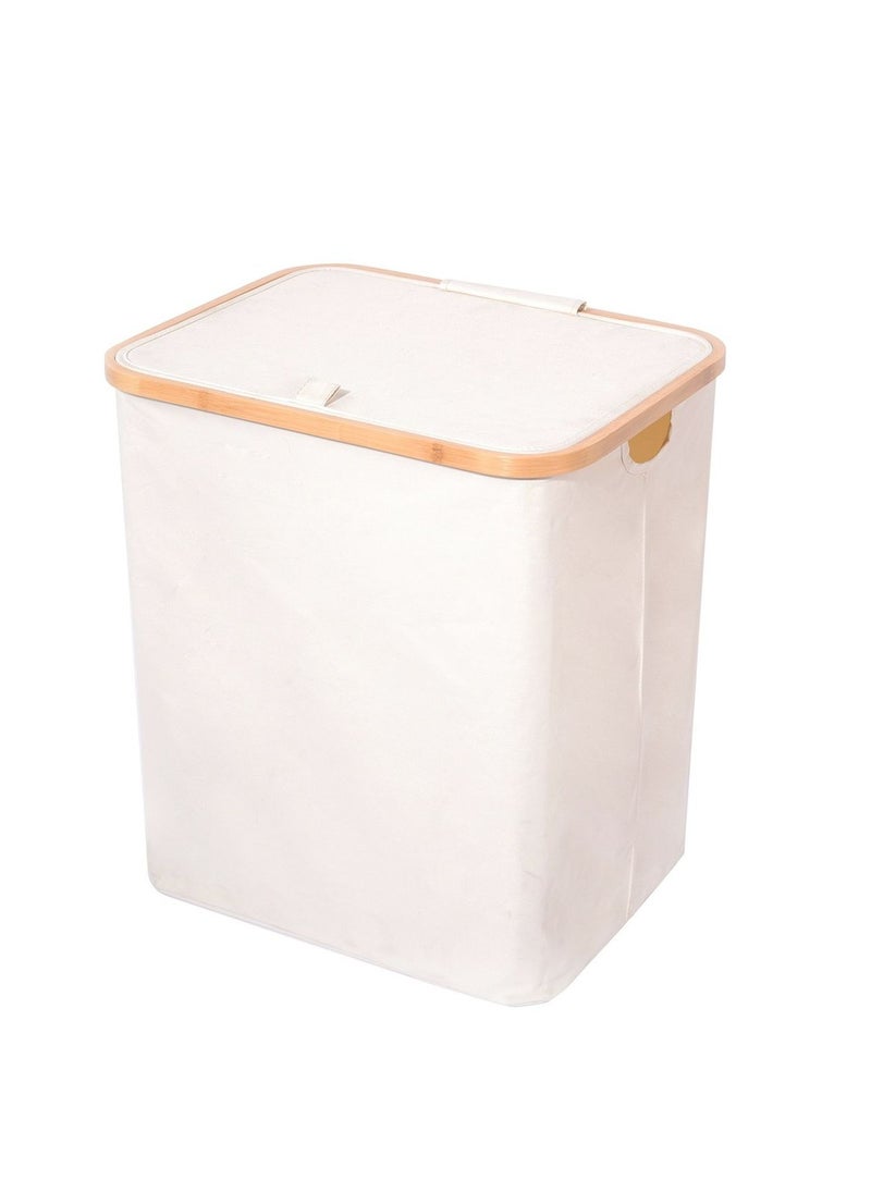 Living - Bamboo Laundry Sorting Basket with Lid, Portable Foldable Laundry Basket with Wooden Frame - Image 1