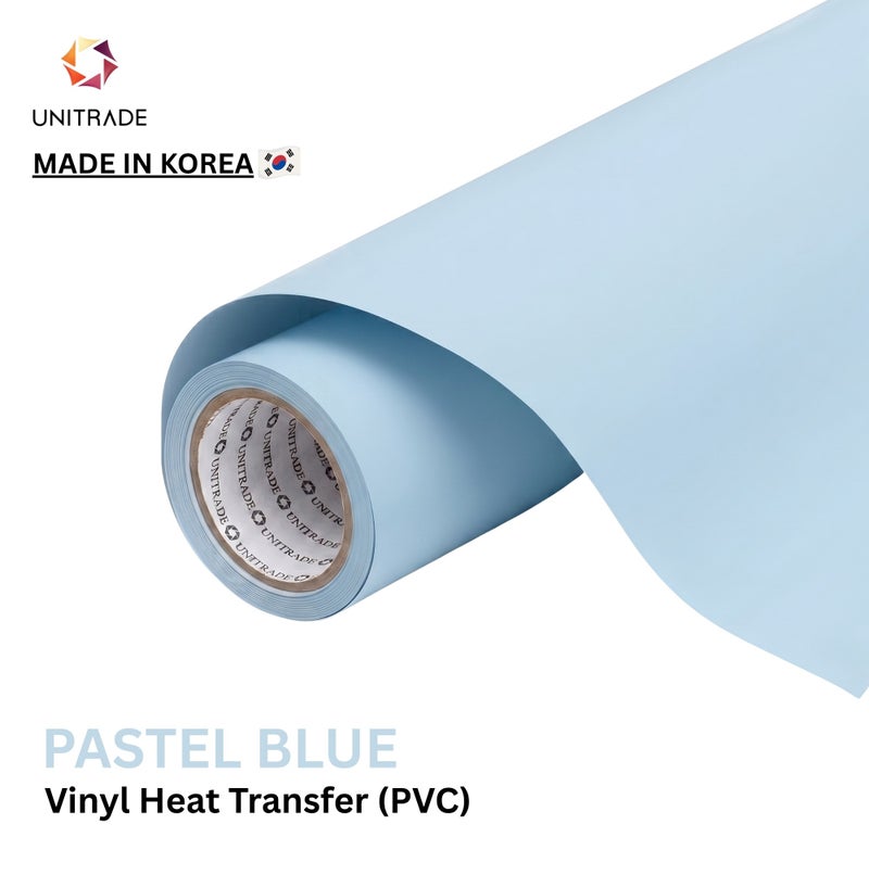 UNITRADE® Easy Cut (PVC) Pastel Blue Heat Transfer Vinyl Roll / Compatible with Cricut, Silhouette, Professional Cutters / CPSIA Certified / Made in Korea - Image 1