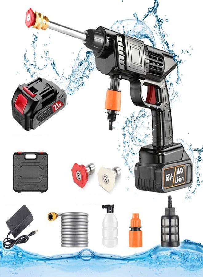 48V Portable Gun Design High Pressure Washer with Rechargeable Battery, Bottle, Hose and Nozzles for Car Washing, Flower Watering, Floor Cleaning - Image 1