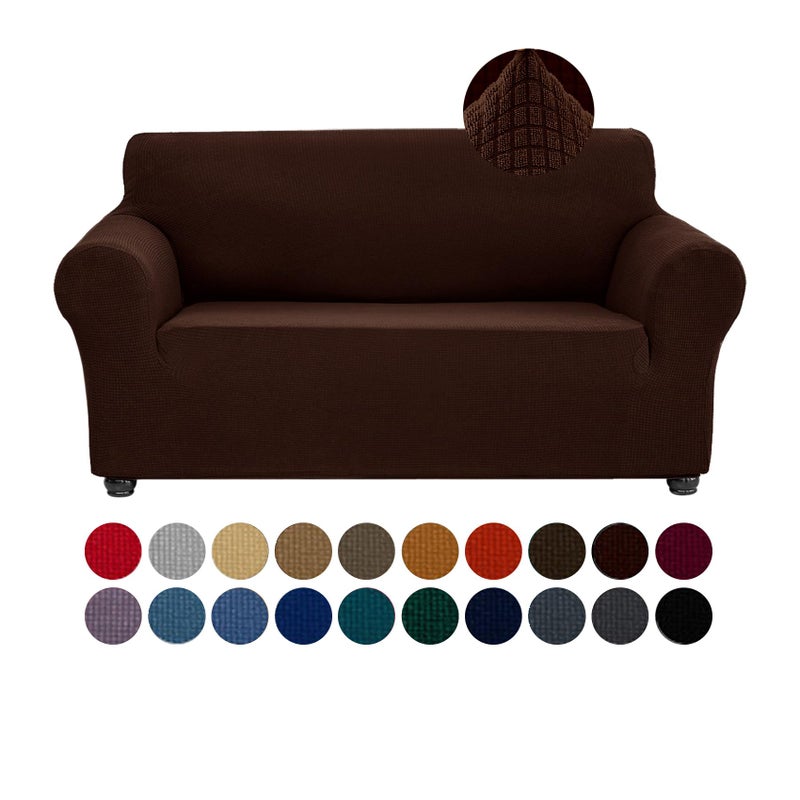 Joccun Joccun Stretch Loveseat Couch Cover Slipcover 1Piece Sofa Cover for 2 Cushion Couch Spandex Jacquard Washable Furniture Protector Cover for Living RoomKidsPetsLoveseatChocolate 