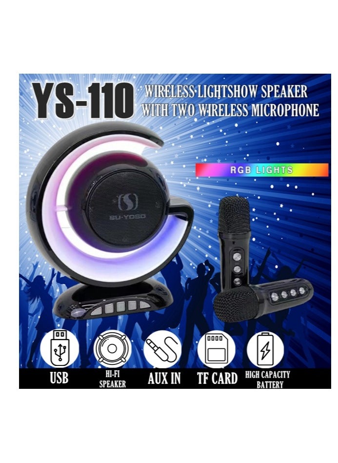 Generic YS-110 Karaoke Machine with Two Wireless Microphones Portable Bluetooths Speaker for Home Karaoke Birthday Party with Microfone Mic and Colorful LED  - Image 2