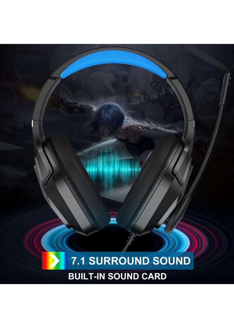 Generic L1 Gaming Headset, 7.1 Surround Sound PS4 Headset with Microphone, For Games, PC Headphones, Heavy Bass, Telescopic, Noise Isolation, Wired, FPS Compatible, LED Light,  - Image 3