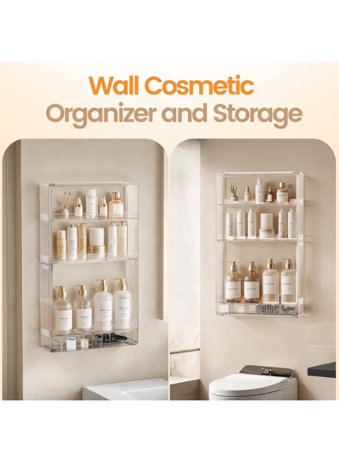 3-Tier Wall-Mounted Shower Caddy, Bathroom Organiser with Adhesive, No Drill Shower Organizer, Clear Wall-Mounted Bathroom Storage Shelf for Kitchen, RV, Cosmetic - Image 3