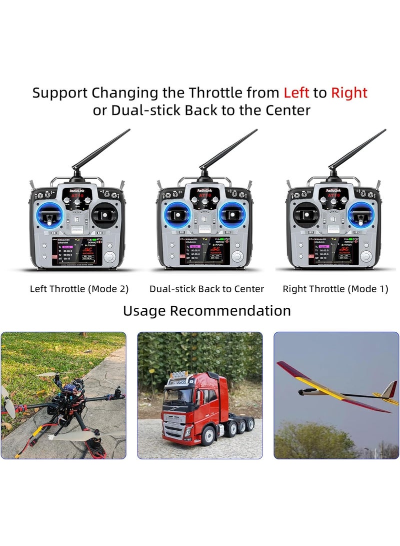 Radiolink AT10II 12 Channels 2.4G RC Transmitter and Receiver R12DS & PRM-01 Voltage Telemetry Radio Controller for RC Airplane FPV Racing Drone Quad Helicopter Car and Boat (Grey Mode 2 Left Hand) - Image 5