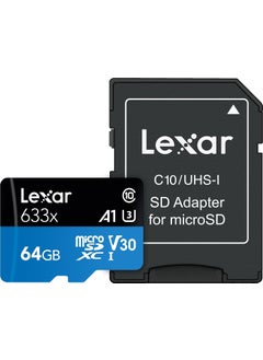 633X 64GB 100MB-45MB/s microSDXC UHS-1 Class 10 A1 V30 U3 Memory Card + Adapter (LSDMI64GBB633A)