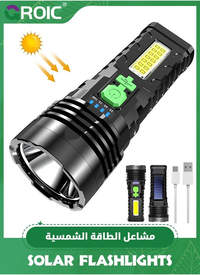 GROIC - Led Rechargeable Flashlights, Solar Flashlights Rechargeable, 1000 Lumens Bright LED Solar Powered Flashlight with USB Charger, Waterproof Handheld Flashlights with 4 Mode for Emergencies Walking - Image 1