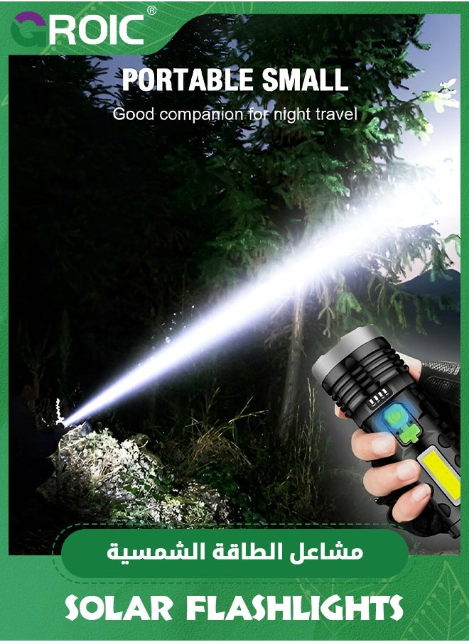 GROIC - Led Rechargeable Flashlights, Solar Flashlights Rechargeable, 1000 Lumens Bright LED Solar Powered Flashlight with USB Charger, Waterproof Handheld Flashlights with 4 Mode for Emergencies Walking - Image 1