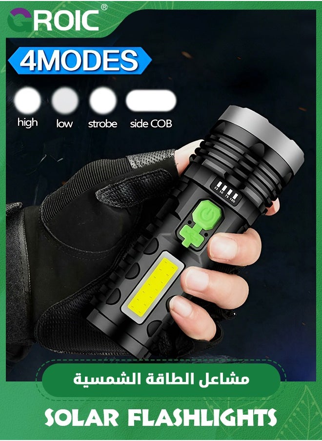 GROIC - Led Rechargeable Flashlights, Solar Flashlights Rechargeable, 1000 Lumens Bright LED Solar Powered Flashlight with USB Charger, Waterproof Handheld Flashlights with 4 Mode for Emergencies Walking - Image 1