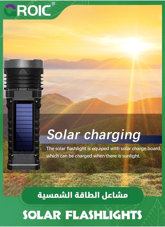 GROIC - Led Rechargeable Flashlights, Solar Flashlights Rechargeable, 1000 Lumens Bright LED Solar Powered Flashlight with USB Charger, Waterproof Handheld Flashlights with 4 Mode for Emergencies Walking - Image 1