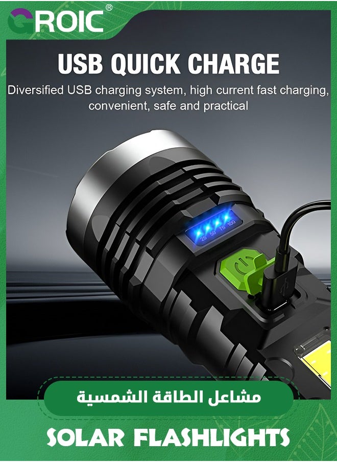 GROIC - Led Rechargeable Flashlights, Solar Flashlights Rechargeable, 1000 Lumens Bright LED Solar Powered Flashlight with USB Charger, Waterproof Handheld Flashlights with 4 Mode for Emergencies Walking - Image 1