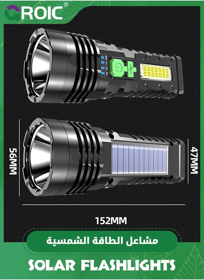 GROIC - Led Rechargeable Flashlights, Solar Flashlights Rechargeable, 1000 Lumens Bright LED Solar Powered Flashlight with USB Charger, Waterproof Handheld Flashlights with 4 Mode for Emergencies Walking - Image 1