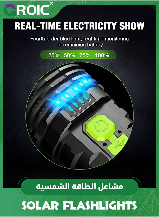 GROIC - Led Rechargeable Flashlights, Solar Flashlights Rechargeable, 1000 Lumens Bright LED Solar Powered Flashlight with USB Charger, Waterproof Handheld Flashlights with 4 Mode for Emergencies Walking - Image 1