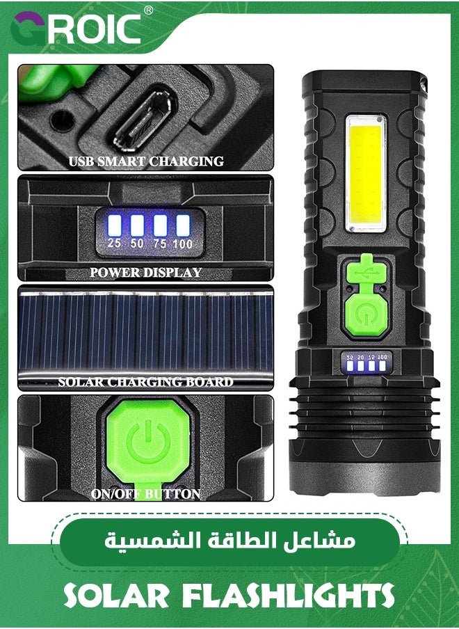 GROIC - Led Rechargeable Flashlights, Solar Flashlights Rechargeable, 1000 Lumens Bright LED Solar Powered Flashlight with USB Charger, Waterproof Handheld Flashlights with 4 Mode for Emergencies Walking - Image 1