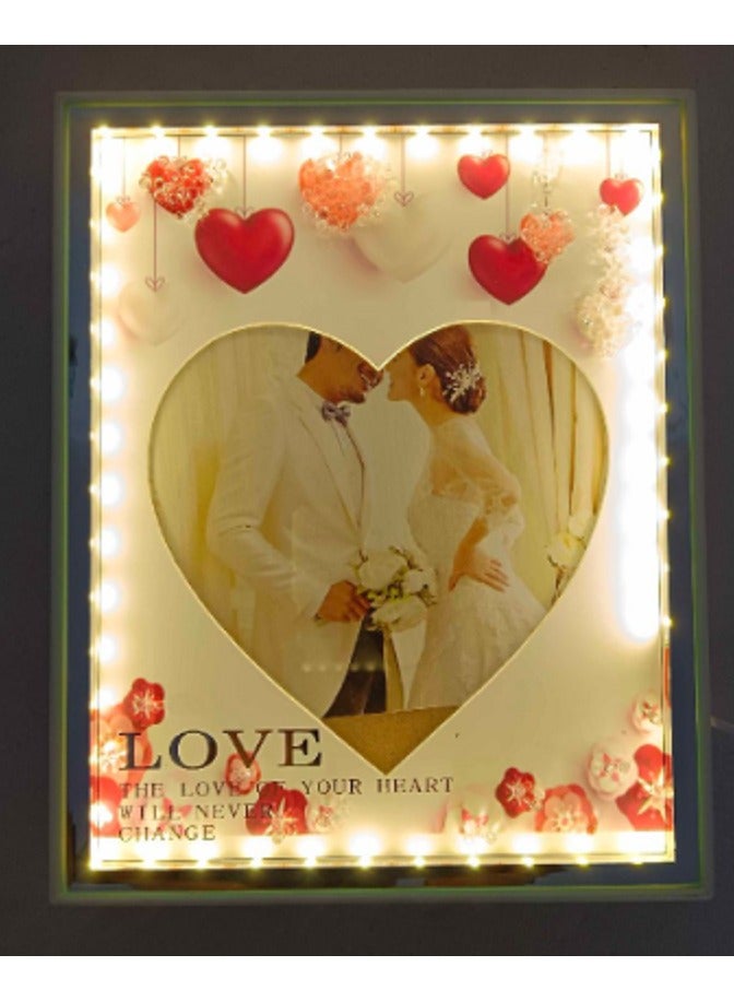 إطارات الصور على شكل قلب LED ، صورة زجاجية، ، سطح طاولة، صورة قلب LED هدية مثالية لأعياد الميلاد وحفلات الزفاف، - Image 1