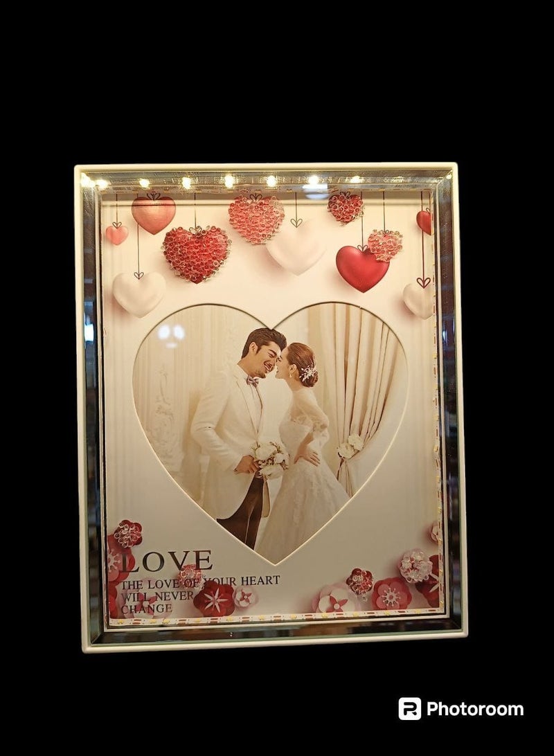 إطارات الصور على شكل قلب LED ، صورة زجاجية، ، سطح طاولة، صورة قلب LED هدية مثالية لأعياد الميلاد وحفلات الزفاف، - Image 2