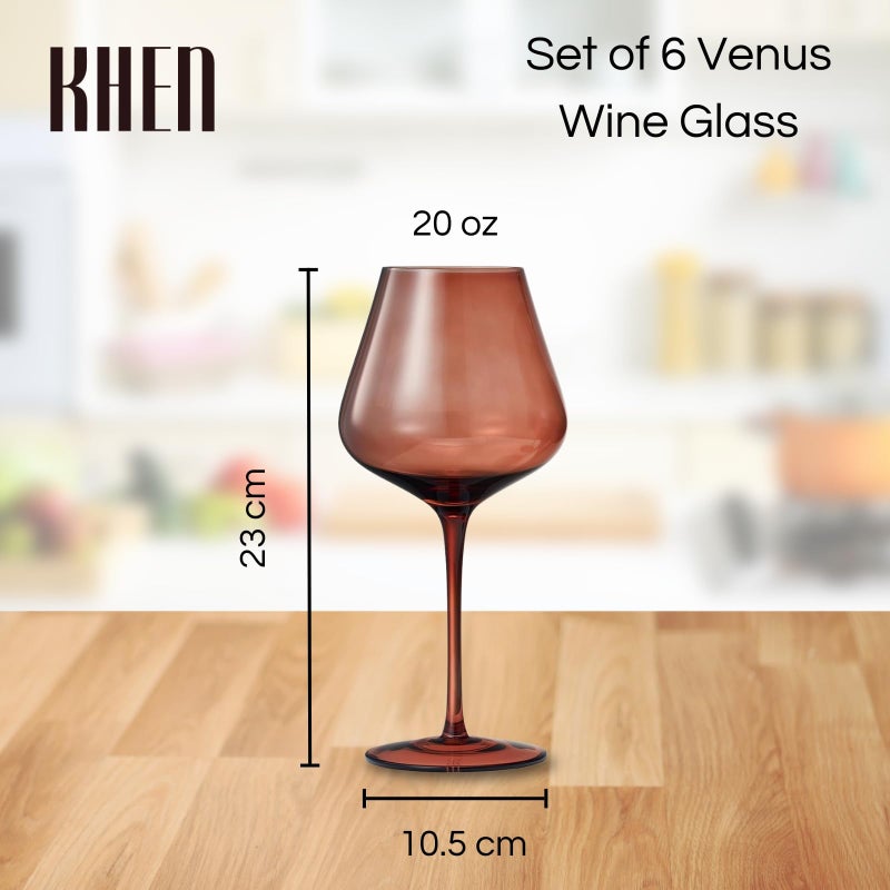 Khen Venus Wine Glass Sets, 20oz Glasses Set of 6 Melanin Brown Colored for Her, Mom, Wife, Girlfriend, Mama, Special Celebrations Color Drinkware Unique Style Tall Stemmed Amber Colors Bronze Glassware - Image 2