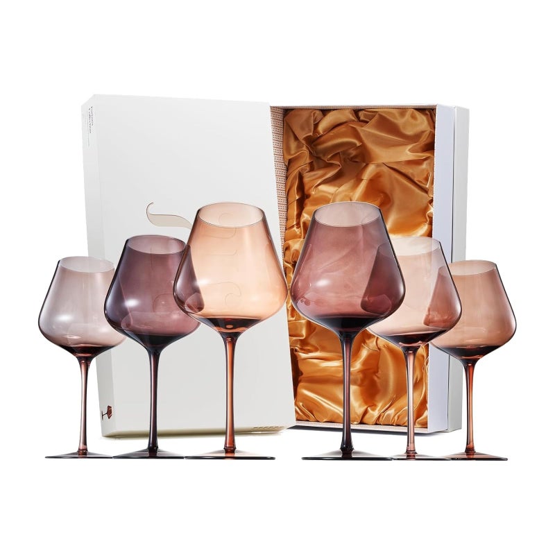 Khen Venus Wine Glass Sets, 20oz Glasses Set of 6 Melanin Brown Colored for Her, Mom, Wife, Girlfriend, Mama, Special Celebrations Color Drinkware Unique Style Tall Stemmed Amber Colors Bronze Glassware - Image 1