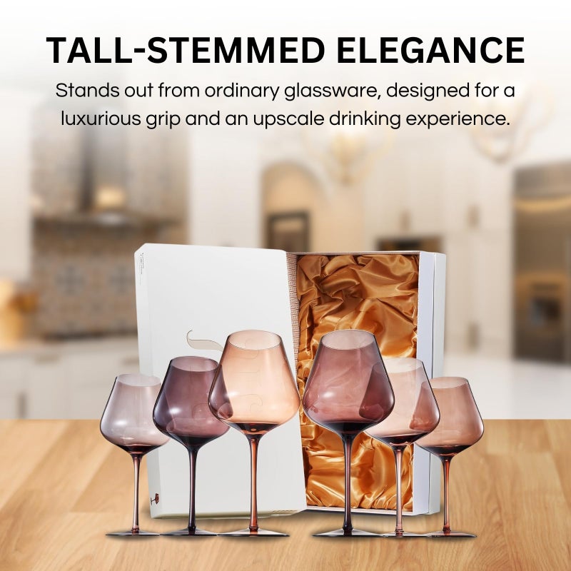 Khen Venus Wine Glass Sets, 20oz Glasses Set of 6 Melanin Brown Colored for Her, Mom, Wife, Girlfriend, Mama, Special Celebrations Color Drinkware Unique Style Tall Stemmed Amber Colors Bronze Glassware - Image 3