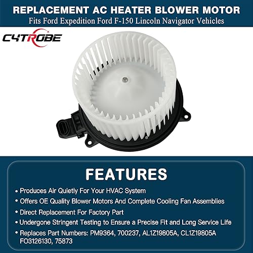 CYTROBE AC Heater Blower Motor HVAC with Fan Cage Compatible with 2009-2014 Ford F150, Ford Lobo, 2009-2017 Ford Expedition, 2009-2017 Lincoln Navigator Replaces PM9364, 700237, AL1Z19805A, CL1Z19805A, 75873 - Image 4