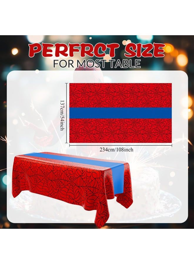 Remagr 3 Pcs 54 x 108 Inch Spider Birthday Party Tablecloth Plastic Disposable Hero Table Cover Large Red and Blue Plastic Rectangular Tablecloth for Birthday Party Decorations Supplies (Red,Blue) - Image 2