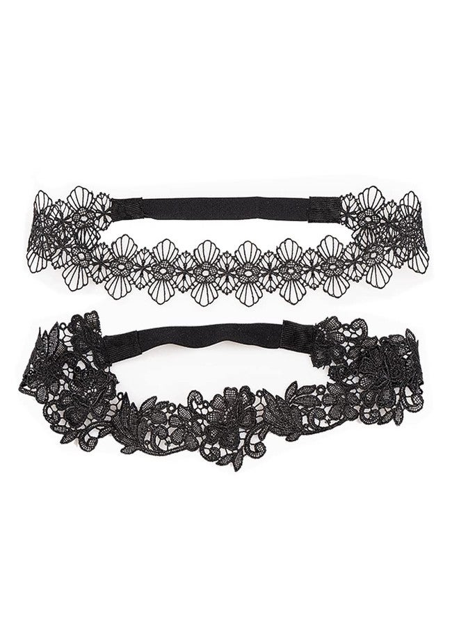 BBTDIN Black Lace Headband Girls Hollow Embroidery Flower Hair Band BBG14 (2 Pcs-D) - Image 1