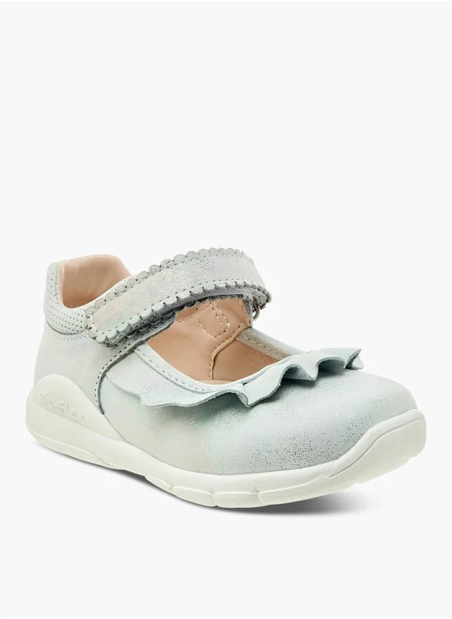 جونيورز Textured Mary Jane Shoes with Hook and Loop Closure