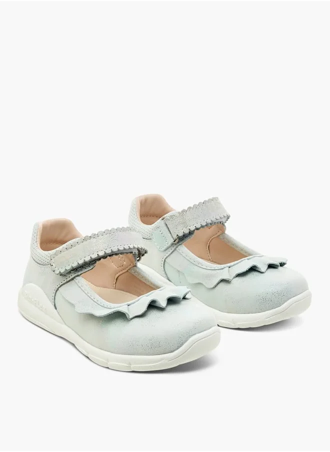 جونيورز Textured Mary Jane Shoes with Hook and Loop Closure