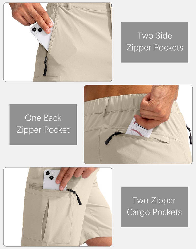 Pudolla Men's Hiking Cargo Shorts 9" Lightweight Outdoor Work Shorts for Men Travel Golf Camping Casual with 5 Zipper Pockets(Khaki XX-Large) - Image 4