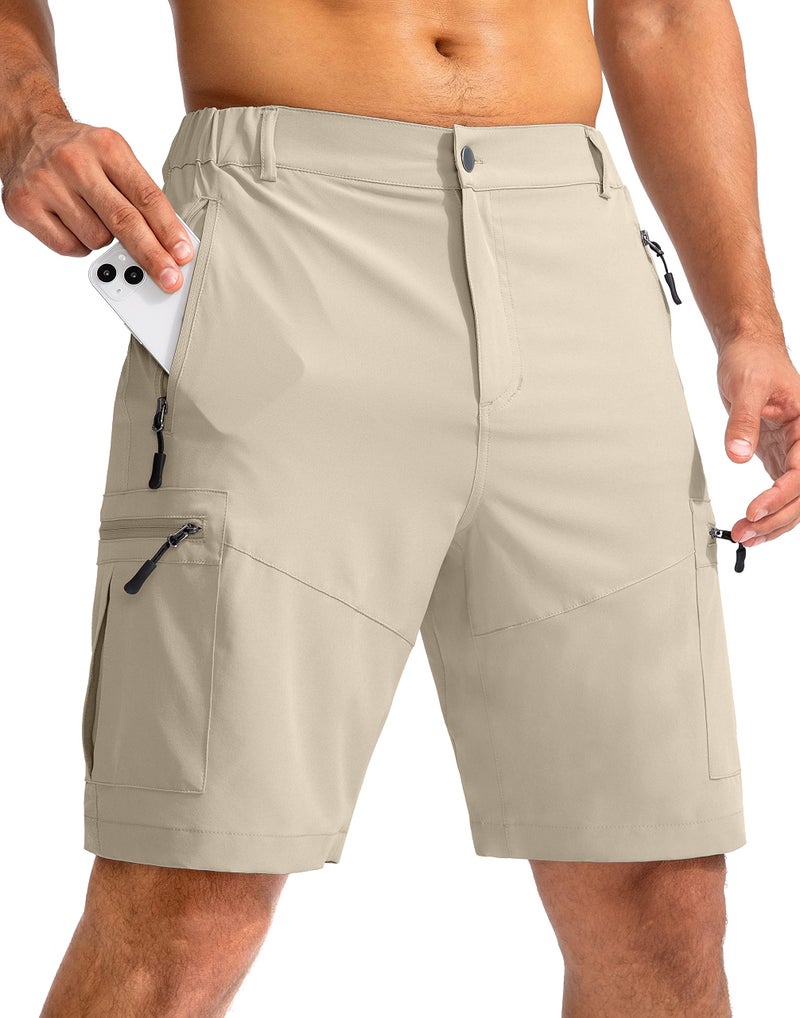 Pudolla Men's Hiking Cargo Shorts 9" Lightweight Outdoor Work Shorts for Men Travel Golf Camping Casual with 5 Zipper Pockets(Khaki XX-Large) - Image 1
