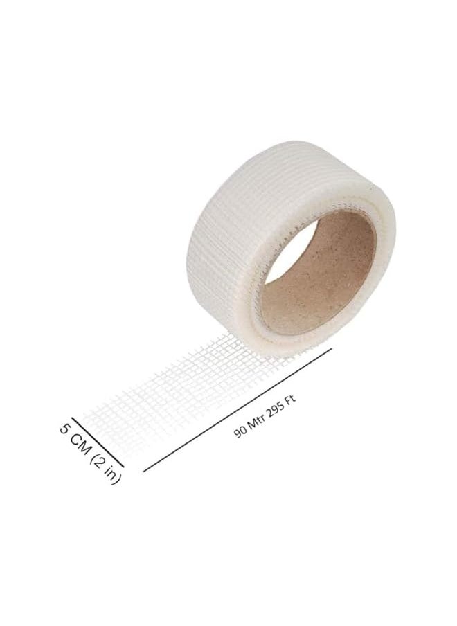 PROMASS - promass 50mm X 90mtr Long Plasterboard Mesh Joint Scrim Drywall Fibre Glass Self Adhesive, Wall Hole or Crack Repair Gypsum Board Joint Tape - Image 1